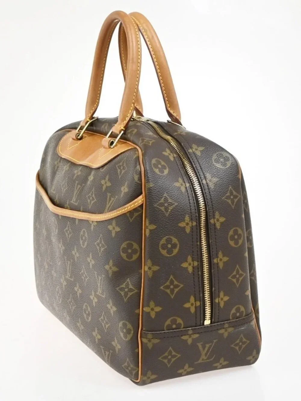 LOUIS VUITTON LV Logo Deauville Hand Bag Monogram Leather Brown